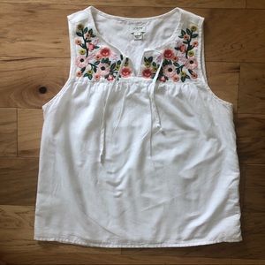 J Crew S Embroidered Linen Sleeveless Tank White